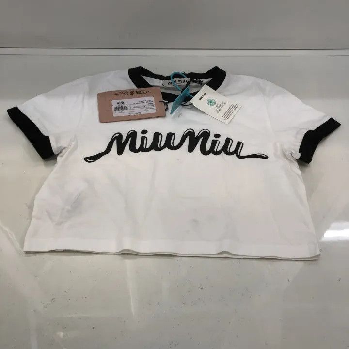 Miu Miu Miu Miu Color-Blocked Logo Print Cropped T-Shirt 0079 Size S / US 4 / IT 40 - 2 Thumbnail