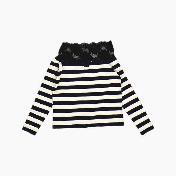 Miu Miu Miu Miu Striped Long Sleeve T-Shirt with Lace 0079 Size S / US 4 / IT 40 - 3 Thumbnail