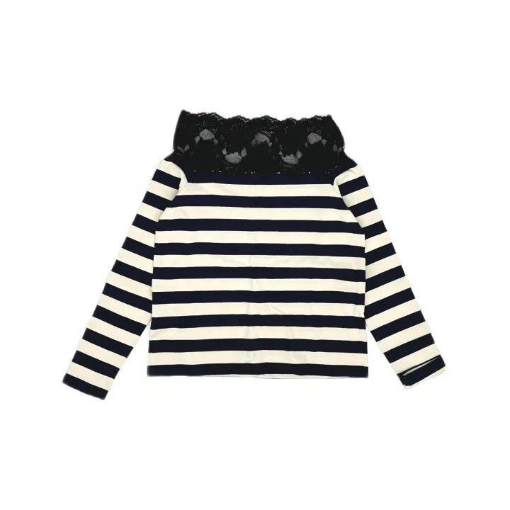 Miu Miu Miu Miu Striped Long Sleeve T-Shirt with Lace 0079 Size S / US 4 / IT 40 - 2 Thumbnail