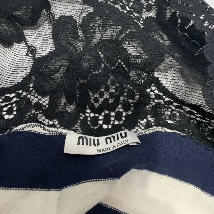 Miu Miu Miu Miu Striped Long Sleeve T-Shirt with Lace 0079 Size S / US 4 / IT 40 - 6 Thumbnail