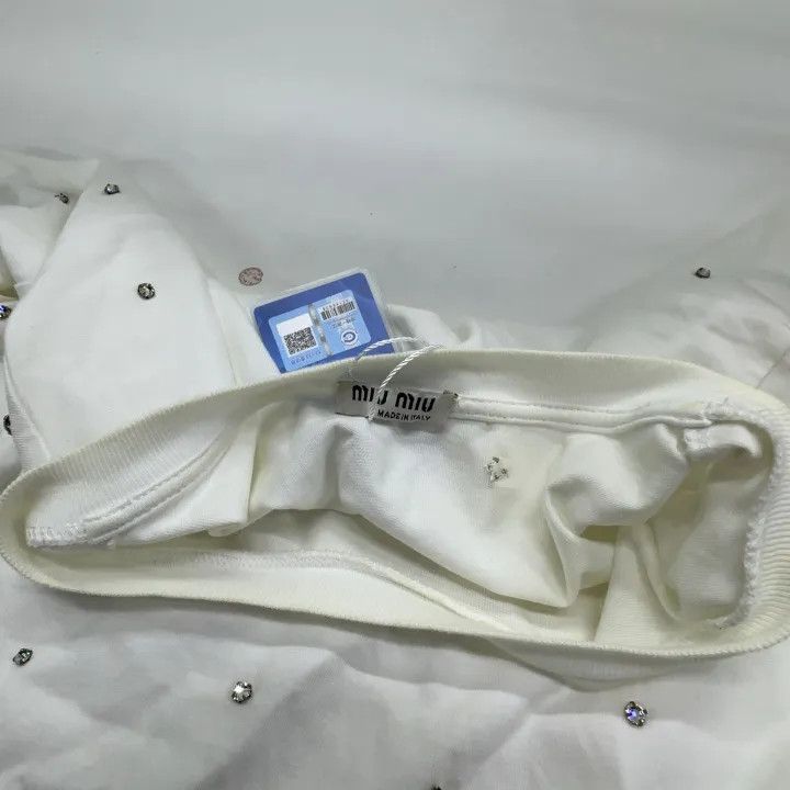 Miu Miu Miu Miu Logo Print Bejeweled White T-Shirt 0079 Size S / US 4 / IT 40 - 6 Thumbnail