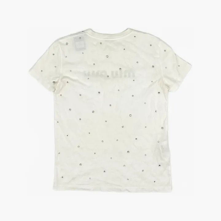 Miu Miu Miu Miu Logo Print Bejeweled White T-Shirt 0079 Size S / US 4 / IT 40 - 3 Thumbnail