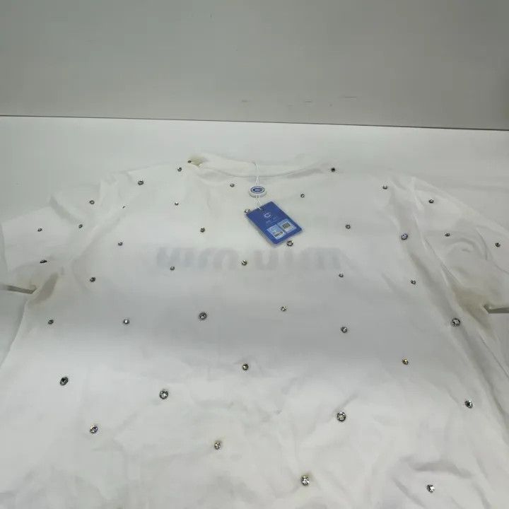 Miu Miu Miu Miu Logo Print Bejeweled White T-Shirt 0079 Size S / US 4 / IT 40 - 9 Thumbnail