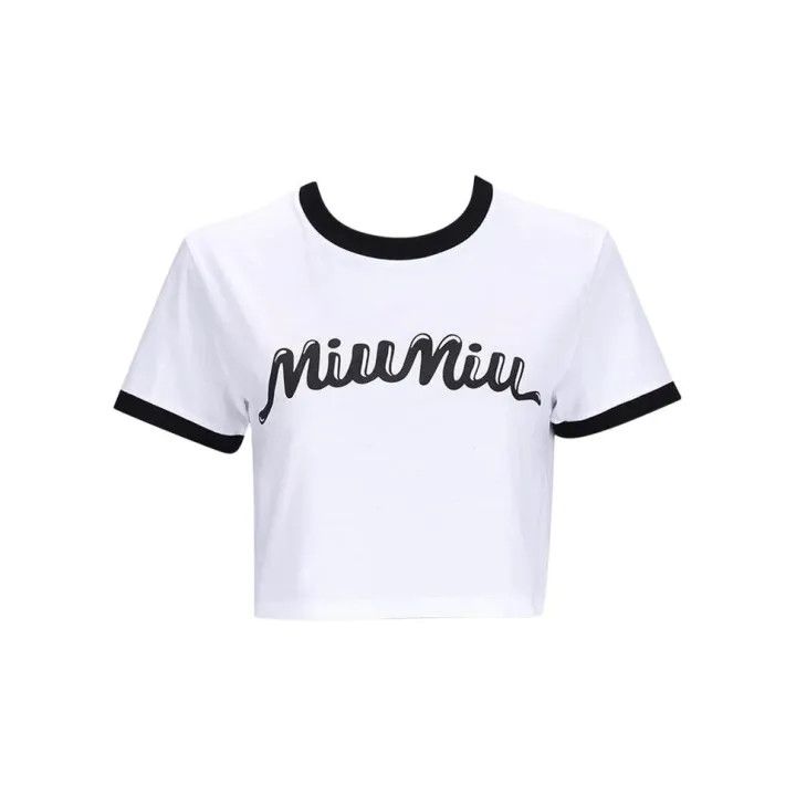Miu Miu Miu Miu Color Block Logo Crop T-Shirt 0079 Size S / US 4 / IT 40 - 2 Thumbnail