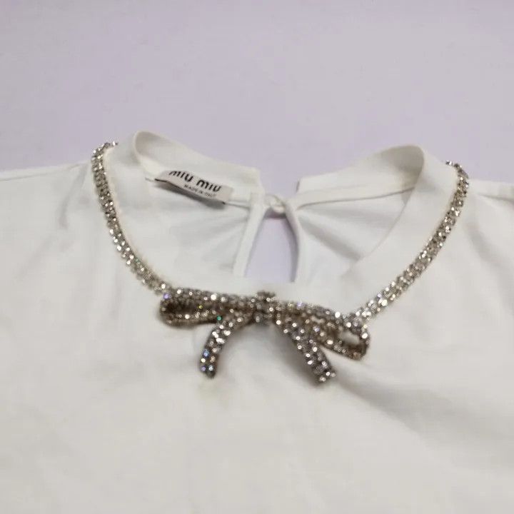 Miu Miu Miu Miu Short Sleeve T-Shirt with Rhinestones 0079 Size XS / US 0-2 / IT 36-38 - 6 Thumbnail
