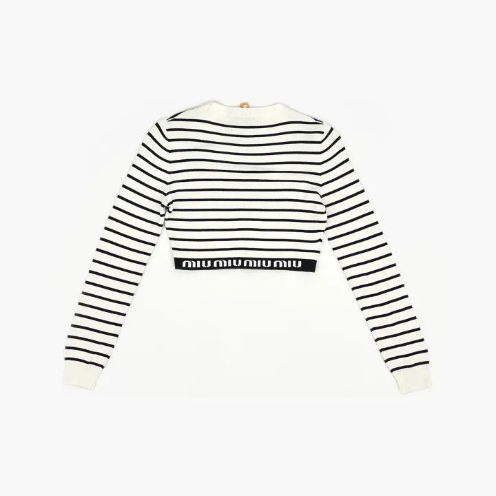 Miu Miu Miu Miu SS22 Striped Cropped Long Sleeve Top 0079 Size M / US 6-8 / IT 42-44 - 3 Thumbnail