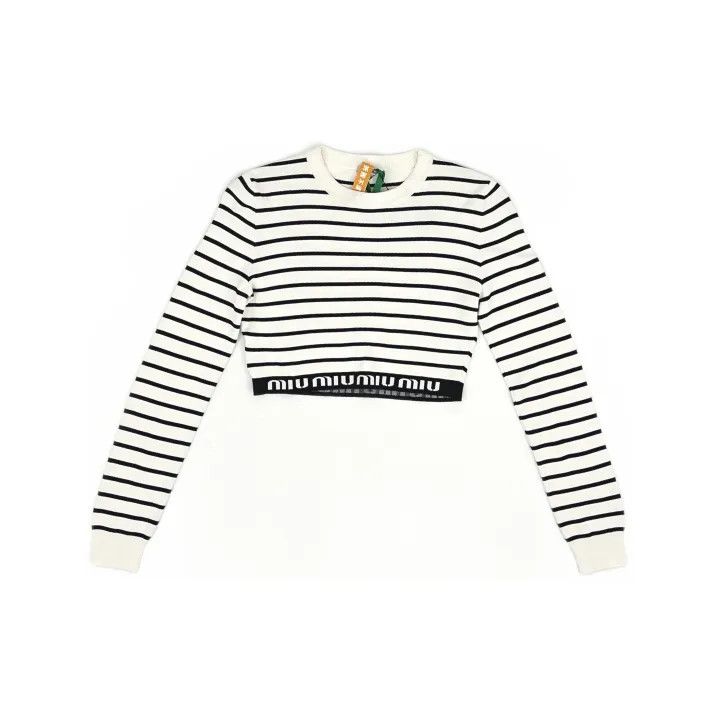Miu Miu Miu Miu SS22 Striped Cropped Long Sleeve Top 0079 Size M / US 6-8 / IT 42-44 - 2 Thumbnail