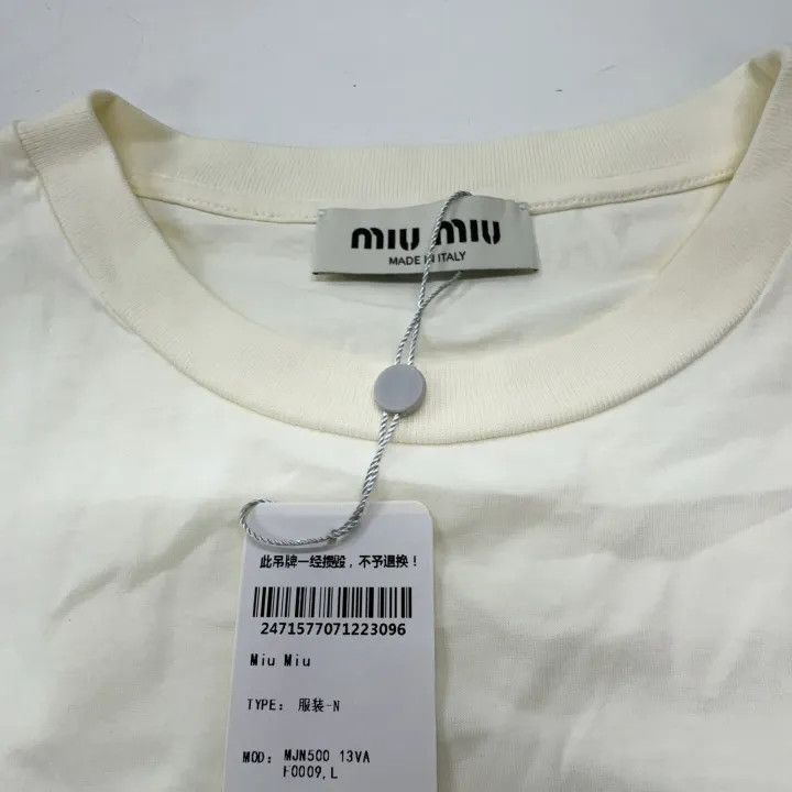 Miu Miu Miu Miu White Loose Fit T-Shirt for Women 0079 Size L / US 10 / IT 46 - 6 Thumbnail