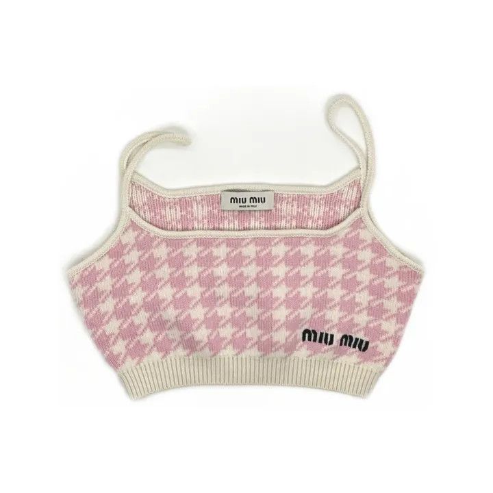 Miu Miu Miu Miu Pink Houndstooth Embroidered Crop Top 0079 Size M / US 6-8 / IT 42-44 - 2 Thumbnail