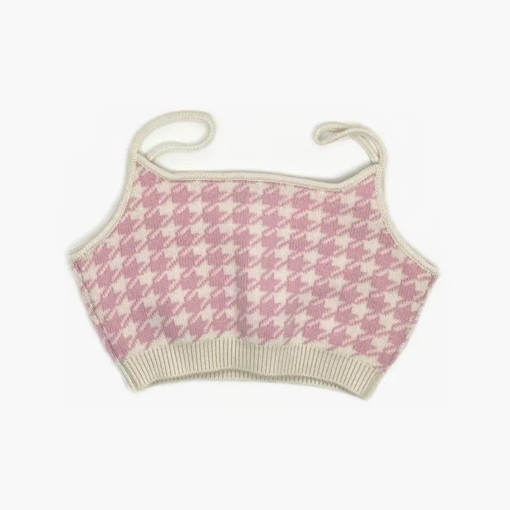 Miu Miu Miu Miu Pink Houndstooth Embroidered Crop Top 0079 Size M / US 6-8 / IT 42-44 - 3 Thumbnail