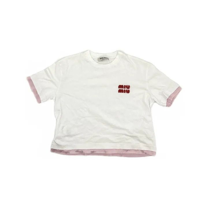 Miu Miu Miu Miu Color Block Logo Embroidery T-Shirt 0079 Size S / US 4 / IT 40 - 2 Thumbnail