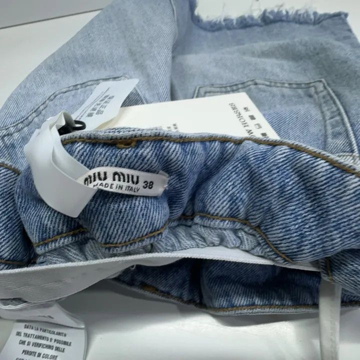 Miu Miu Miu Miu Logo Mini Denim Skirt for Women 0079 Size 38" / US 16 / IT 52 - 4 Thumbnail