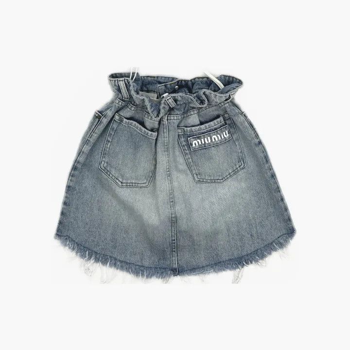 Miu Miu Miu Miu Logo Mini Denim Skirt for Women 0079 Size 38" / US 16 / IT 52 - 3 Thumbnail