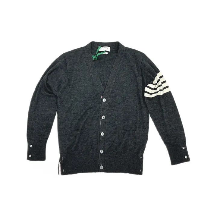Thom Browne Thom Browne Classic Grey Striped Cardigan Sweater 0079 Size US M / EU 48-50 / 2 - 2 Thumbnail