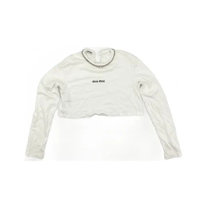 Miu Miu Miu Miu SS21 Embroidered Cotton Long Sleeve Tee 0079 Size L / US 10 / IT 46 - 2 Thumbnail