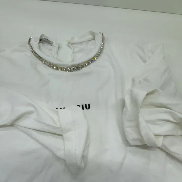 Miu Miu Miu Miu SS21 Embroidered Cotton Long Sleeve Tee 0079 Size L / US 10 / IT 46 - 9 Thumbnail