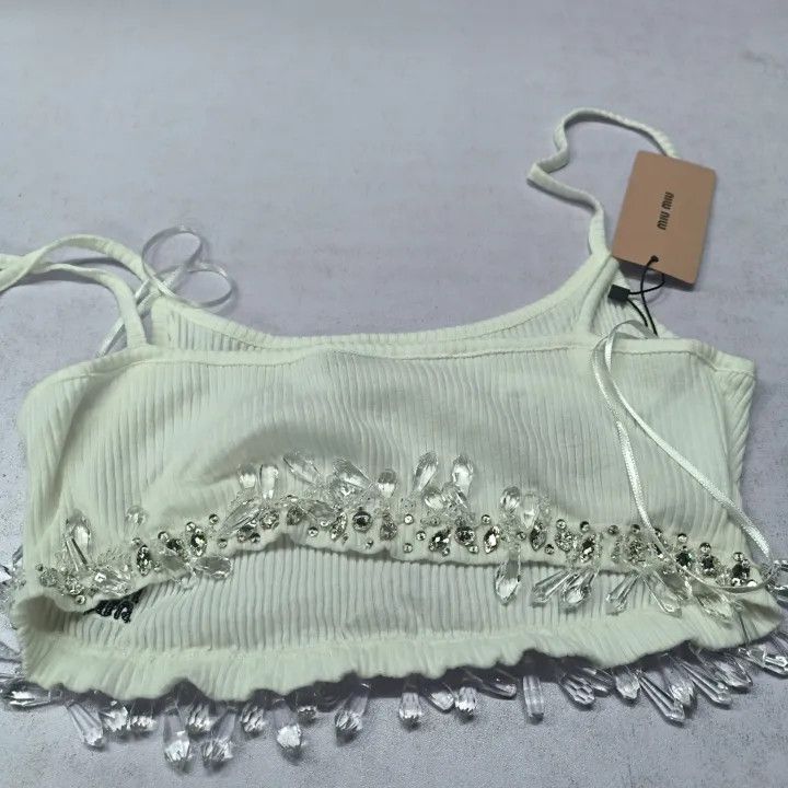 Miu Miu Miu Miu White Knit Crop Top 0079 Size M / US 6-8 / IT 42-44 - 7 Thumbnail