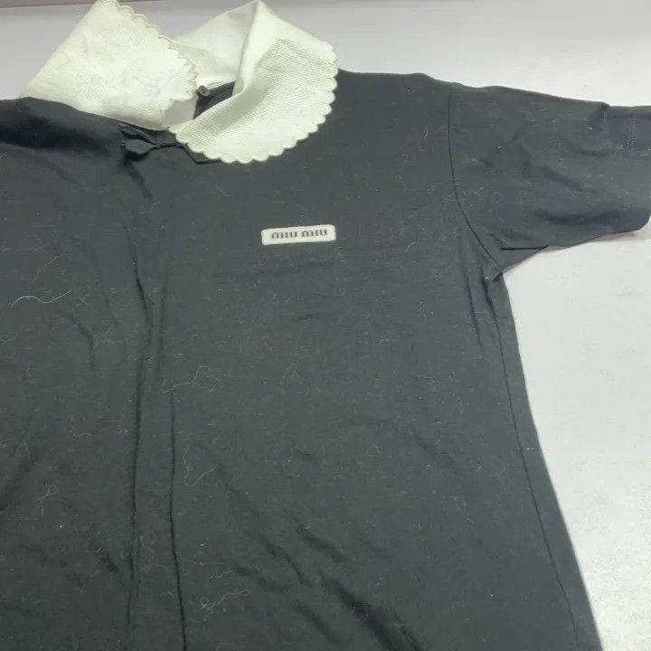 Miu Miu Miu Miu Black Logo Collared T-Shirt for Women 0079 Size XS / US 0-2 / IT 36-38 - 11 Thumbnail
