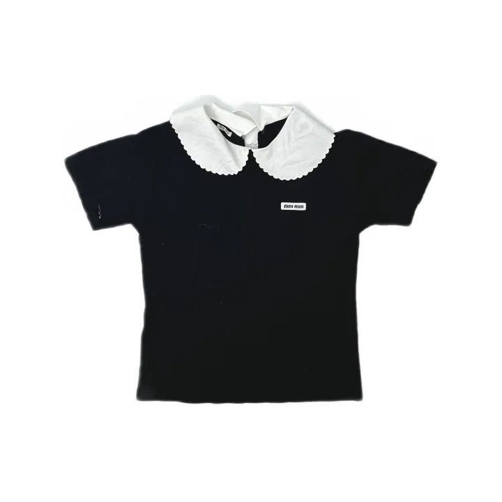 Miu Miu Miu Miu Black Logo Collared T-Shirt for Women 0079 Size XS / US 0-2 / IT 36-38 - 2 Thumbnail