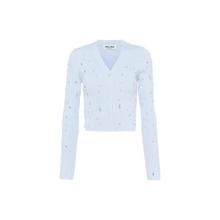 Miu Miu Miu Miu Embroidered Long Sleeve V-Neck Sweater 0079 Size S / US 4 / IT 40 - 2 Thumbnail