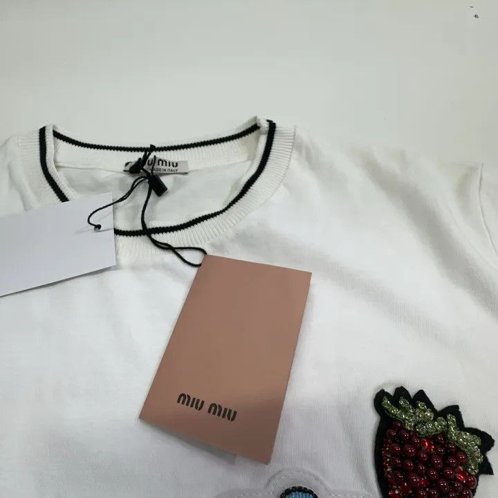 Miu Miu Miu Miu Embroidered Strawberry and Cherry Graphic Tee 0079 Size M / US 6-8 / IT 42-44 - 5 Thumbnail