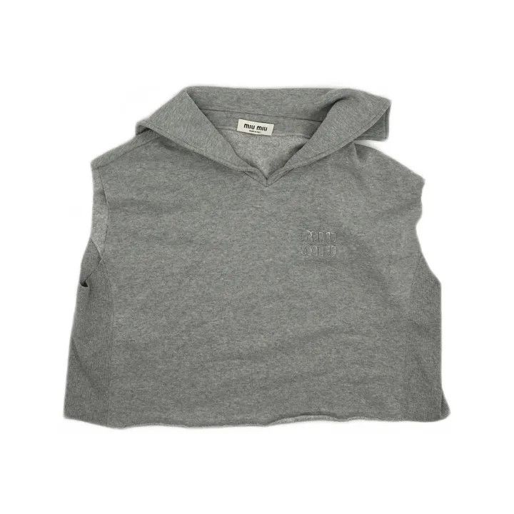 Miu Miu Miu Miu Gray Sleeveless Hoodie for Women 0079 Size L / US 10 / IT 46 - 2 Thumbnail