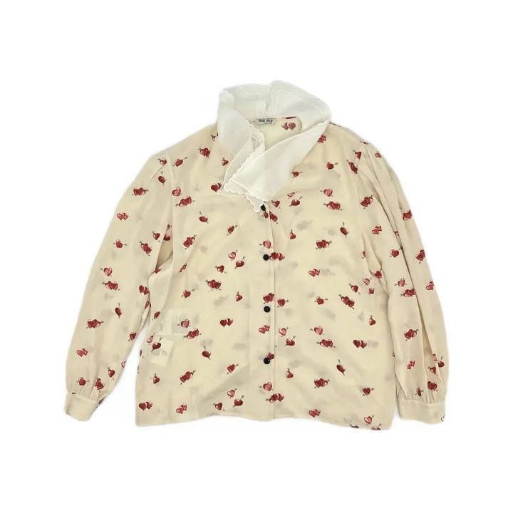Miu Miu Miu Miu SS23 Heart Print Long Sleeve Shirt 0079 Size M / US 6-8 / IT 42-44 - 2 Thumbnail