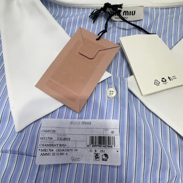 Miu Miu Miu Miu Stylish Striped Navy Shirt for Women 0079 Size M / US 6-8 / IT 42-44 - 9 Thumbnail