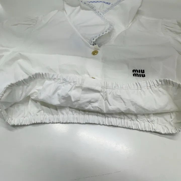 Miu Miu Miu Miu White Cropped Shirt with Print 0079 Size L / US 10 / IT 46 - 8 Thumbnail