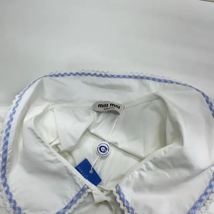 Miu Miu Miu Miu White Cropped Shirt with Print 0079 Size L / US 10 / IT 46 - 7 Thumbnail