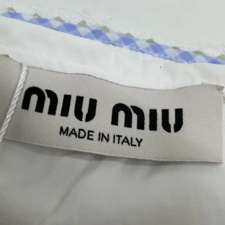 Miu Miu Miu Miu White Cropped Shirt with Print 0079 Size L / US 10 / IT 46 - 4 Thumbnail