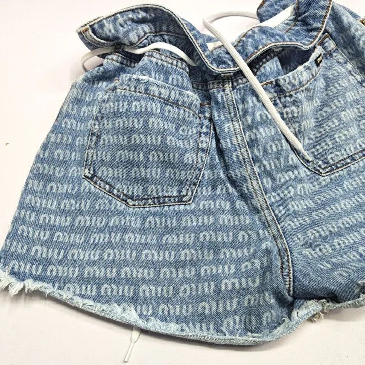 Miu Miu Miu Miu SS22 Logo Denim Shorts 0079 Size 27" / US 4 / IT 40 - 12 Thumbnail