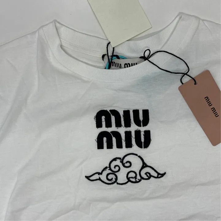 Miu Miu Miu Miu Logo Cloud Embroidery Short Sleeve Tee 0079 Size M / US 6-8 / IT 42-44 - 7 Thumbnail