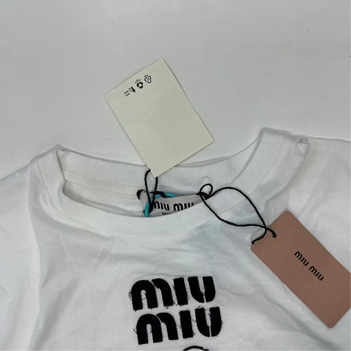Miu Miu Miu Miu Logo Cloud Embroidery Short Sleeve Tee 0079 Size M / US 6-8 / IT 42-44 - 5 Thumbnail