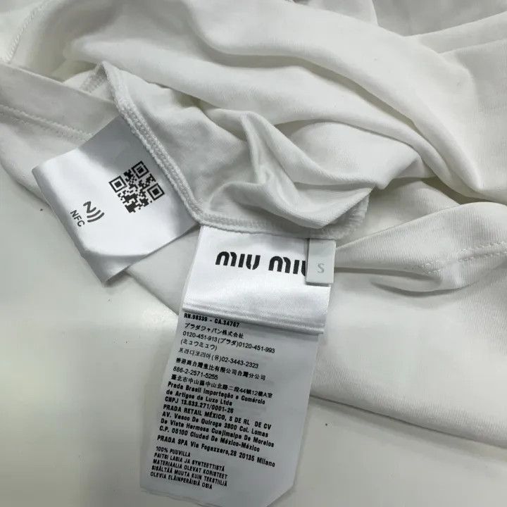 Miu Miu Miu Miu Logo Print Rhinestone Collar T-Shirt 0079 Size S / US 4 / IT 40 - 4 Thumbnail