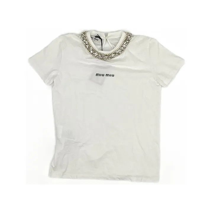 Miu Miu Miu Miu Logo Print Rhinestone Collar T-Shirt 0079 Size S / US 4 / IT 40 - 2 Thumbnail