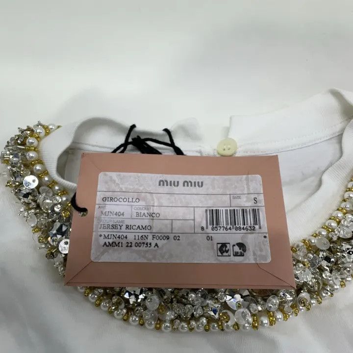 Miu Miu Miu Miu Logo Print Rhinestone Collar T-Shirt 0079 Size S / US 4 / IT 40 - 7 Thumbnail
