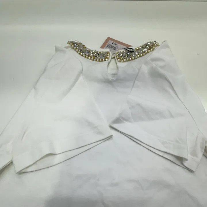 Miu Miu Miu Miu Logo Print Rhinestone Collar T-Shirt 0079 Size S / US 4 / IT 40 - 10 Thumbnail