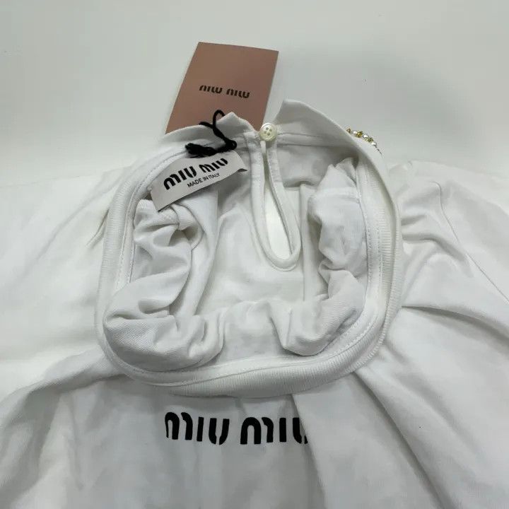 Miu Miu Miu Miu Logo Print Rhinestone Collar T-Shirt 0079 Size S / US 4 / IT 40 - 8 Thumbnail