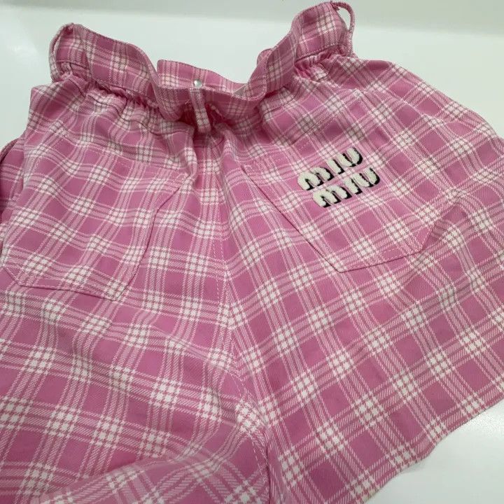 Miu Miu Miu Miu SS22 Pink Plaid Casual Shorts 0079 Size 38" / US 16 / IT 52 - 5 Thumbnail