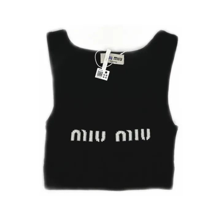 Miu Miu Miu Miu Black Logo Print Cropped Tank Top 0079 Size S / US 4 / IT 40 - 2 Thumbnail