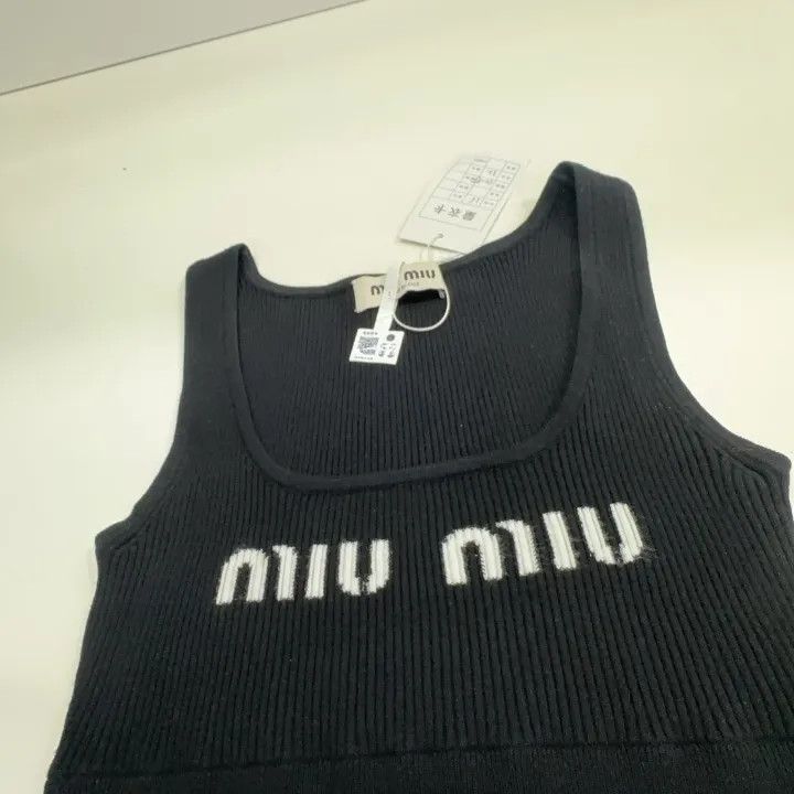 Miu Miu Miu Miu Black Logo Print Cropped Tank Top 0079 Size S / US 4 / IT 40 - 8 Thumbnail