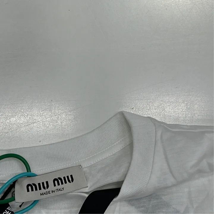 Miu Miu Miu Miu SS23 White Logo Embroidered Short Sleeve Top 0079 Size S / US 4 / IT 40 - 2 Thumbnail
