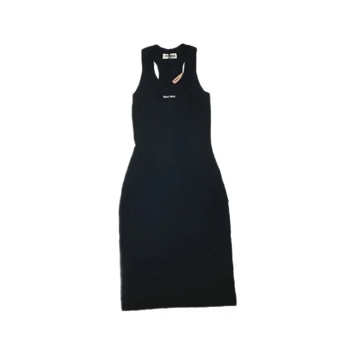 Miu Miu Miu Miu Logo Cotton Sleeveless Dress for Women 0079 Size M / US 6-8 / IT 42-44 - 2 Thumbnail