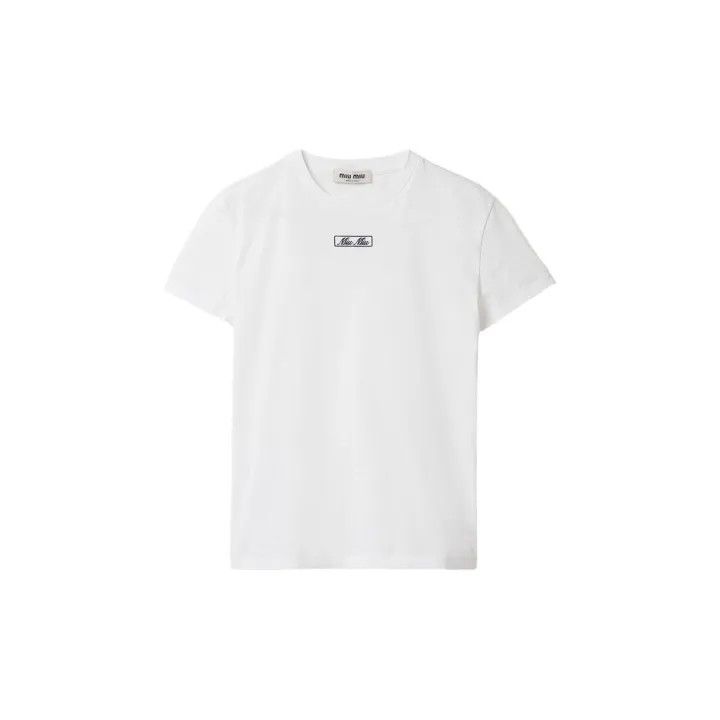 Miu Miu Miu Miu White Logo Embroidery Short Sleeve T-Shirt 0079 Size XS / US 0-2 / IT 36-38 - 2 Thumbnail