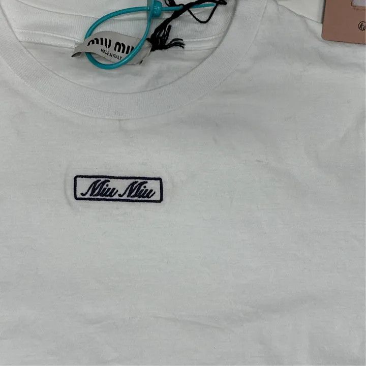 Miu Miu Miu Miu White Logo Embroidery Short Sleeve T-Shirt 0079 Size XS / US 0-2 / IT 36-38 - 7 Thumbnail