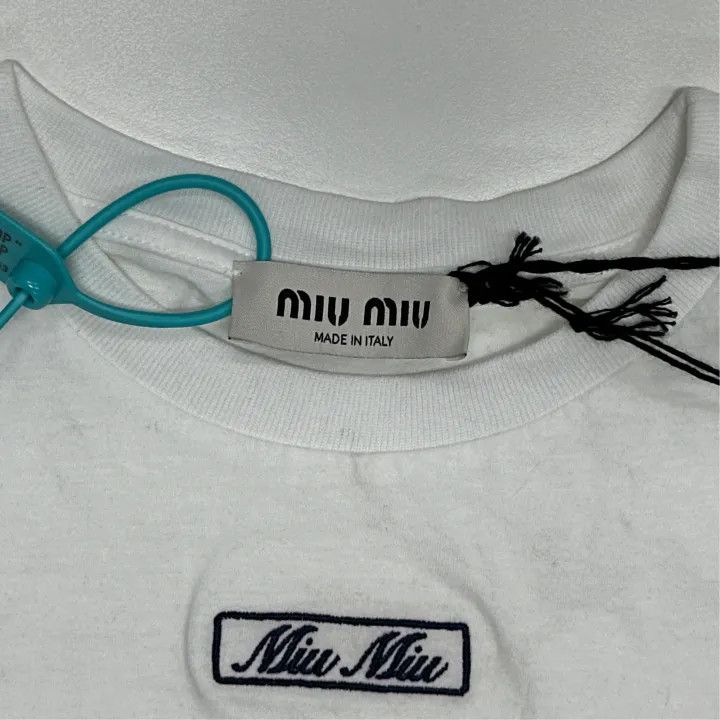 Miu Miu Miu Miu White Logo Embroidery Short Sleeve T-Shirt 0079 Size XS / US 0-2 / IT 36-38 - 3 Thumbnail