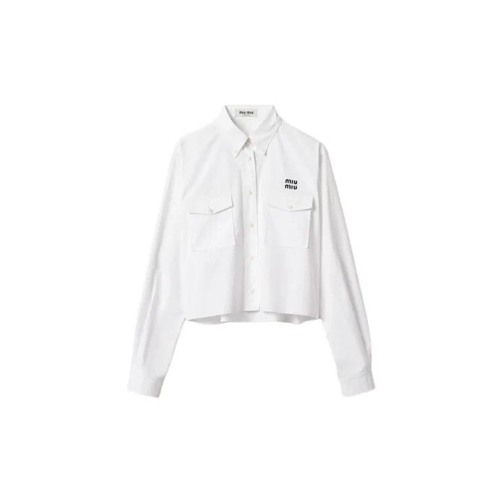 Miu Miu Miu Miu White Cropped Long Sleeve Shirt 0079 Size L / US 10 / IT 46 - 2 Thumbnail