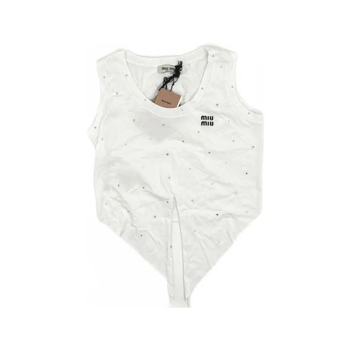 Miu Miu Miu Miu Crystal Logo Sleeveless T-Shirt 0079 Size XS / US 0-2 / IT 36-38 - 2 Thumbnail
