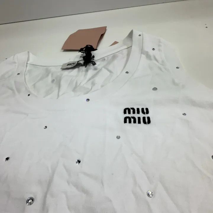 Miu Miu Miu Miu Crystal Logo Sleeveless T-Shirt 0079 Size XS / US 0-2 / IT 36-38 - 8 Thumbnail